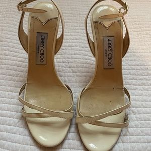 Jimmy Choo White Sandals With Gold Heel